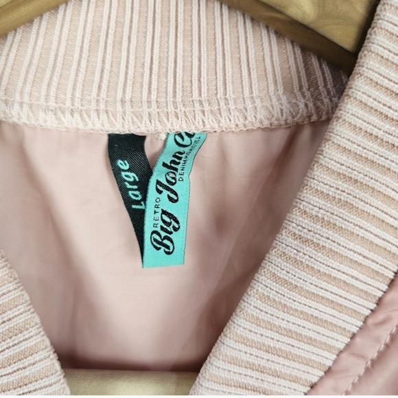 Big John Bomber Jacket Sz Large Pink Zip Front Japanese Ribbed Knit Casual Chic - Picture 14 of 15
